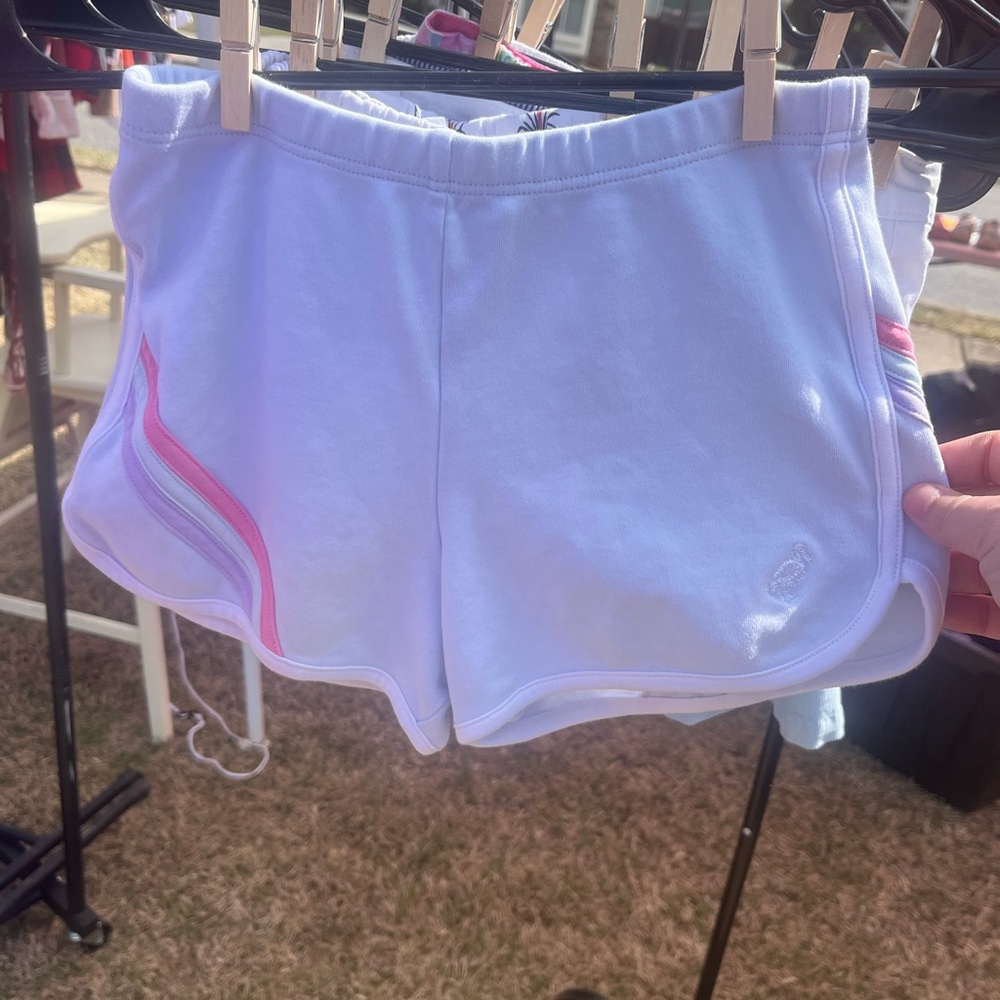 Women's White Athletic Shorts with Pink Accent